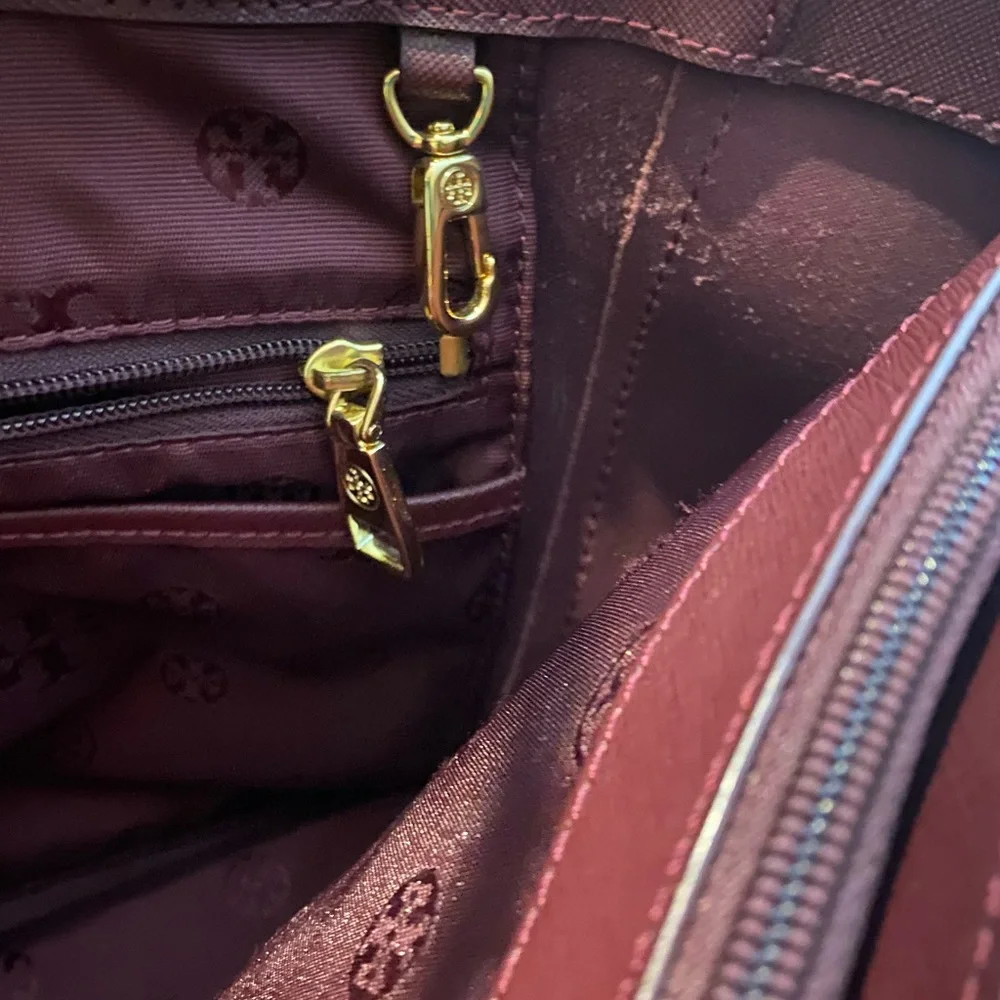 Tory Burch Burgundy Saffiano Leather Tote